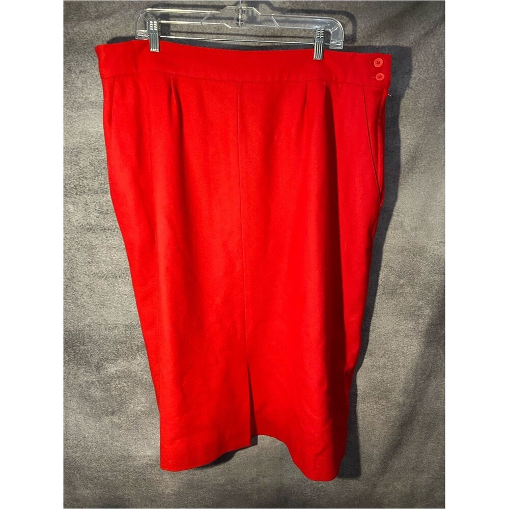 Vintage JP Collections Red Wool Blend Pencil Skirt Side Zip Back Slit Sz 26